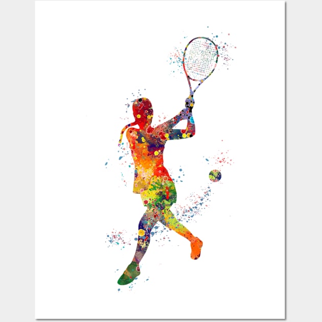 Girl Tennis Player Backhand Shot Watercolor Wall Art by LotusGifts